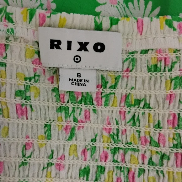 Rixo X Target Women's 6 Green Pink White Daisy Long Sleeve Maxi Dress - Picture 6 of 7